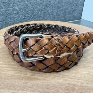 J. Crew Braided Woven Leather Belt Silver Buckle Brown Unisex Size 34 Casual